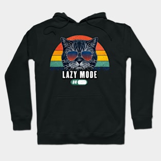 Retro Funny cat Lazy mode on 80s Chill mode Gift for Cat Lover Hoodie